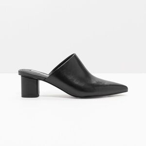 & Other Stories Pointed Block Heel Mules Slides Heels Black Leather Pumps Dressy